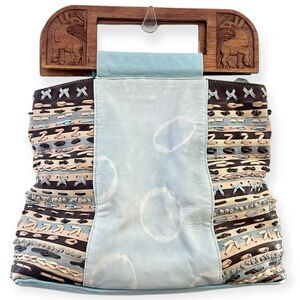 Konjo Ababa Handmade Carved Wooden Handle Woven Leather Bag Made in Ethiopia